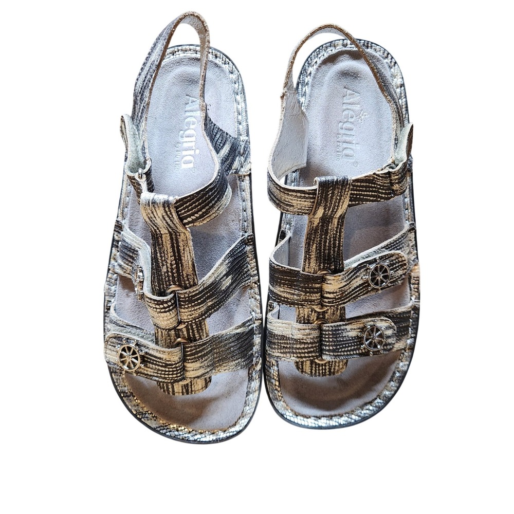 Alegria Kleo Silver Nautical Sandal Grey Black 38 US 7.5-8 KLE-840 Leather Strap